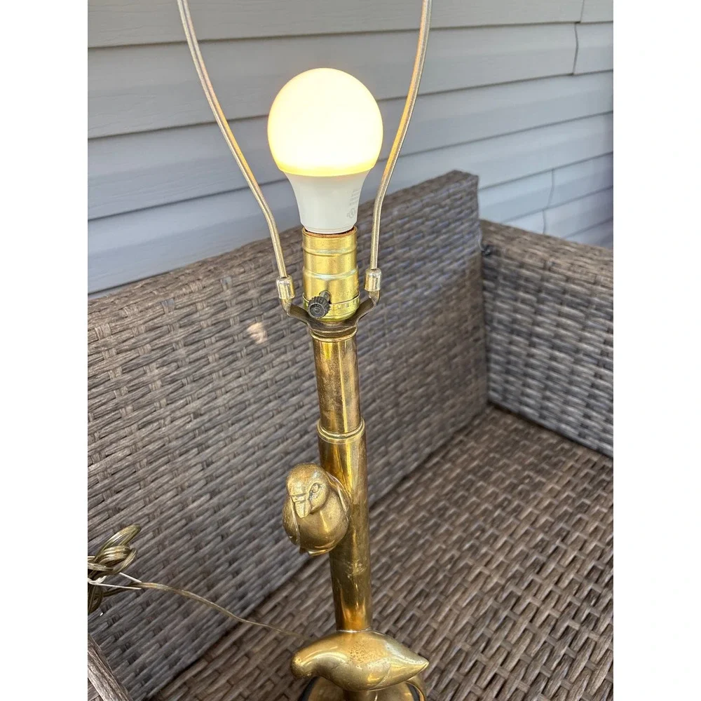 Vtg Hollywood Regency Brass Bird Table Lamp Mid Century Modern Tropical Parrot